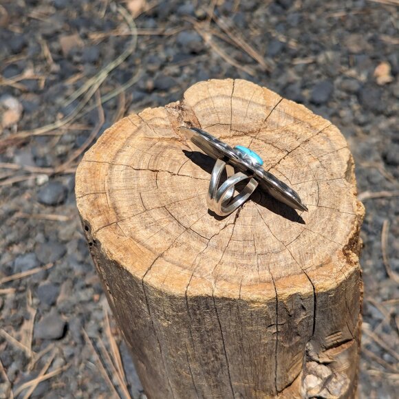 Navajo Concho Ring Kingman Turquoise Sterling Silver Native Am Jewelry sz 7.25US - Picture 5 of 10